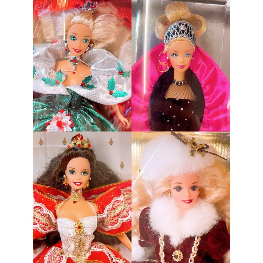 Happy Holidays Barbie Exclusive Special Edition 1995-1998 Mattel Bundle of 4 pcs